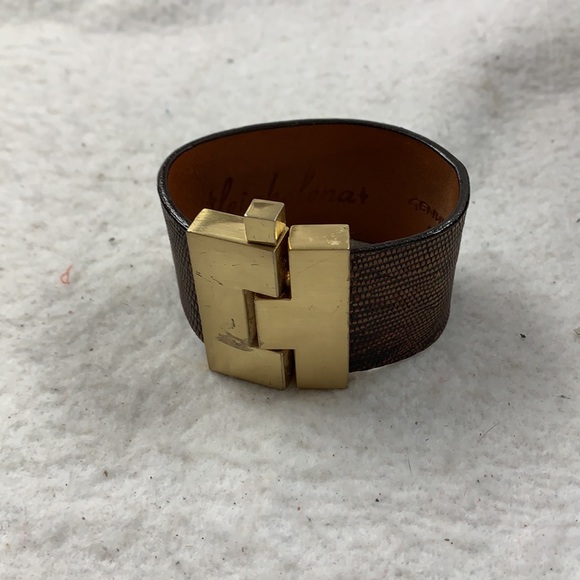 Leighelena Jewelry - leighelena Wide Cognac lizard jigsaw cuff‎